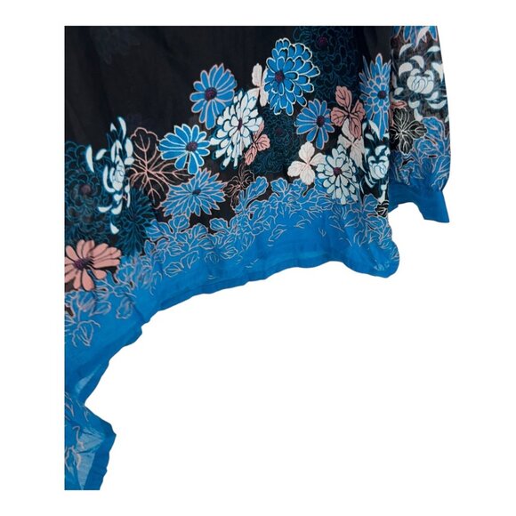 LOFT Women SZ Small Semisheer Floral Black & Blue Long-Sleeve Tunic Top Blouse - Picture 9 of 12